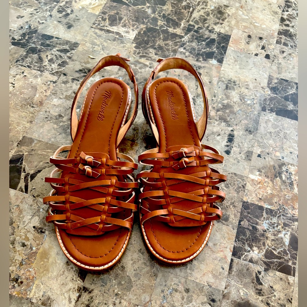 Madewell Tan Leather Sandals with Braided Straps